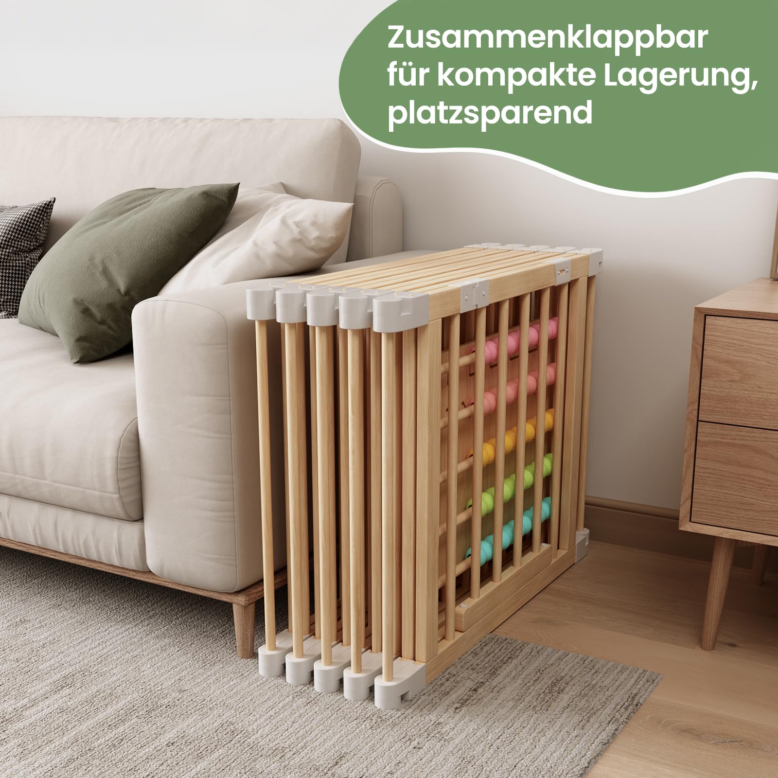 240x160x61cm Baby Laufgitter klappbar Laufstall Holz Kinder Activity Center mit Tür, musikalischem Spielzeug Krabbelgitter Verformbar Absperrgitter für Kinder (10 Paneele)