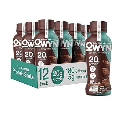 OWYN Only What You Need Dark Chocolate Flavored Protein Shake, 20g Protein, 4g Sugar, 3g Fiber, Dairy Free, Plant Based Protein Drink 12 Count