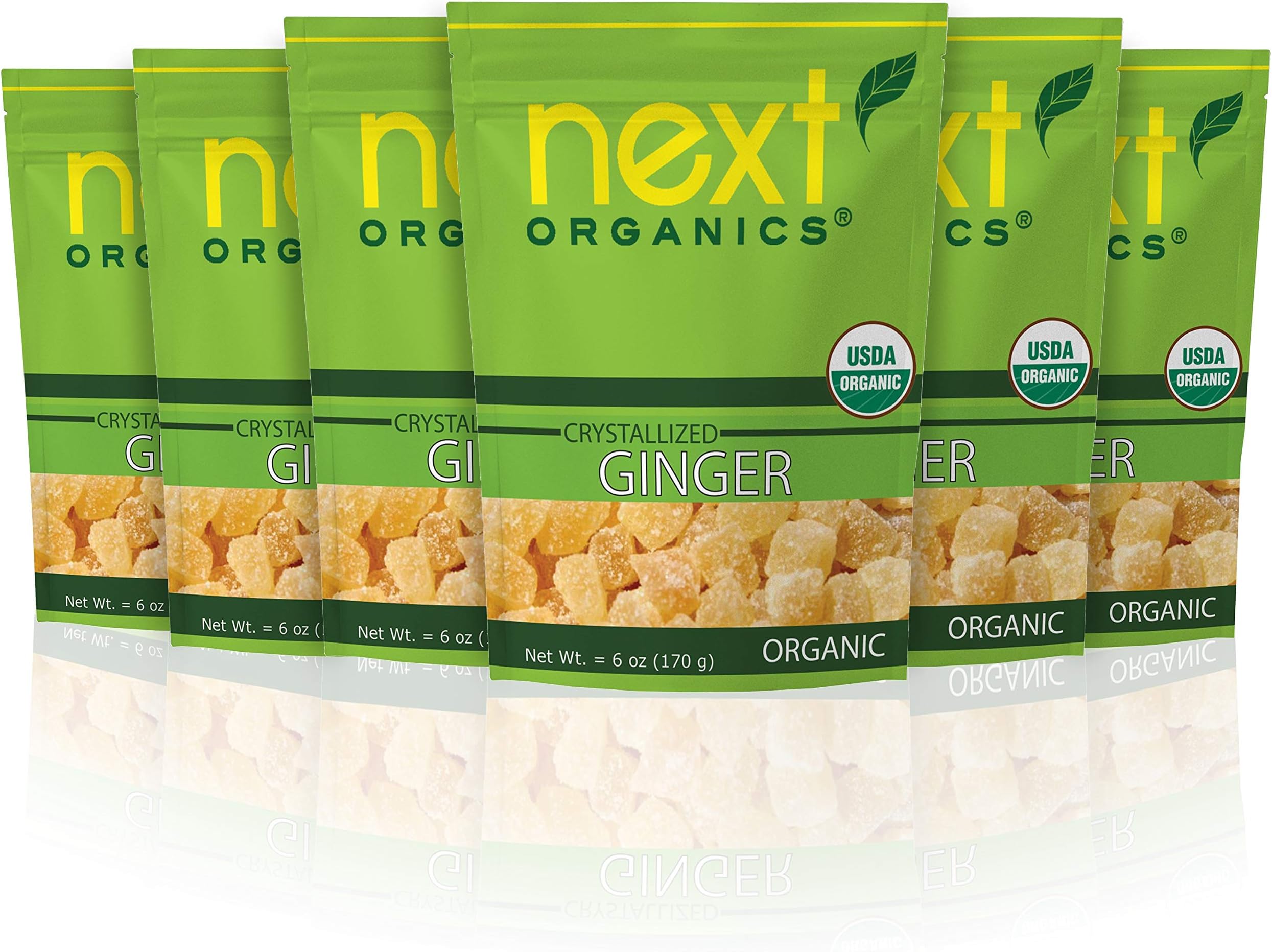 Next Organics Dried Crystallized Ginger, 6 Ounce (Pack of 6)