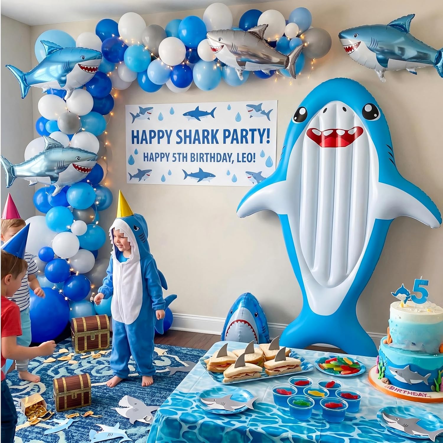 Inflatable Shark Pool Float, Shark Theme Party Decor Week, 6 x 3 ft | Multi Air Chambers for Adults, Leak Proof PVC Lounger, Portable Swimming Raft for Beach, Shark Birthday Decor