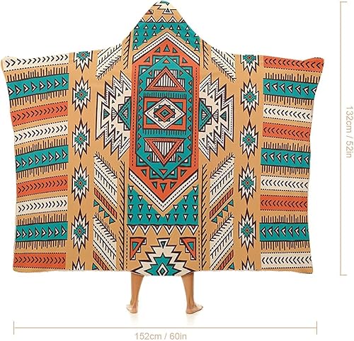 Miniatura 2 de Manta con capucha, decoración tribal para adultos, diseño de tribu azteca india tribal americana, suave, cálida y acogedora, 40 x 50 pulgadas,