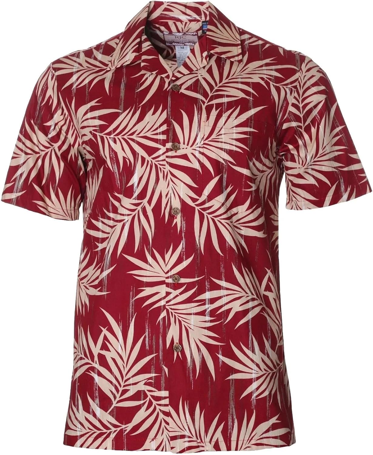 RJC Men's Palm Leaves Island Cotton Haiwaiian Shirt (US, Alpha, Medium, Regular, Regular, Red)