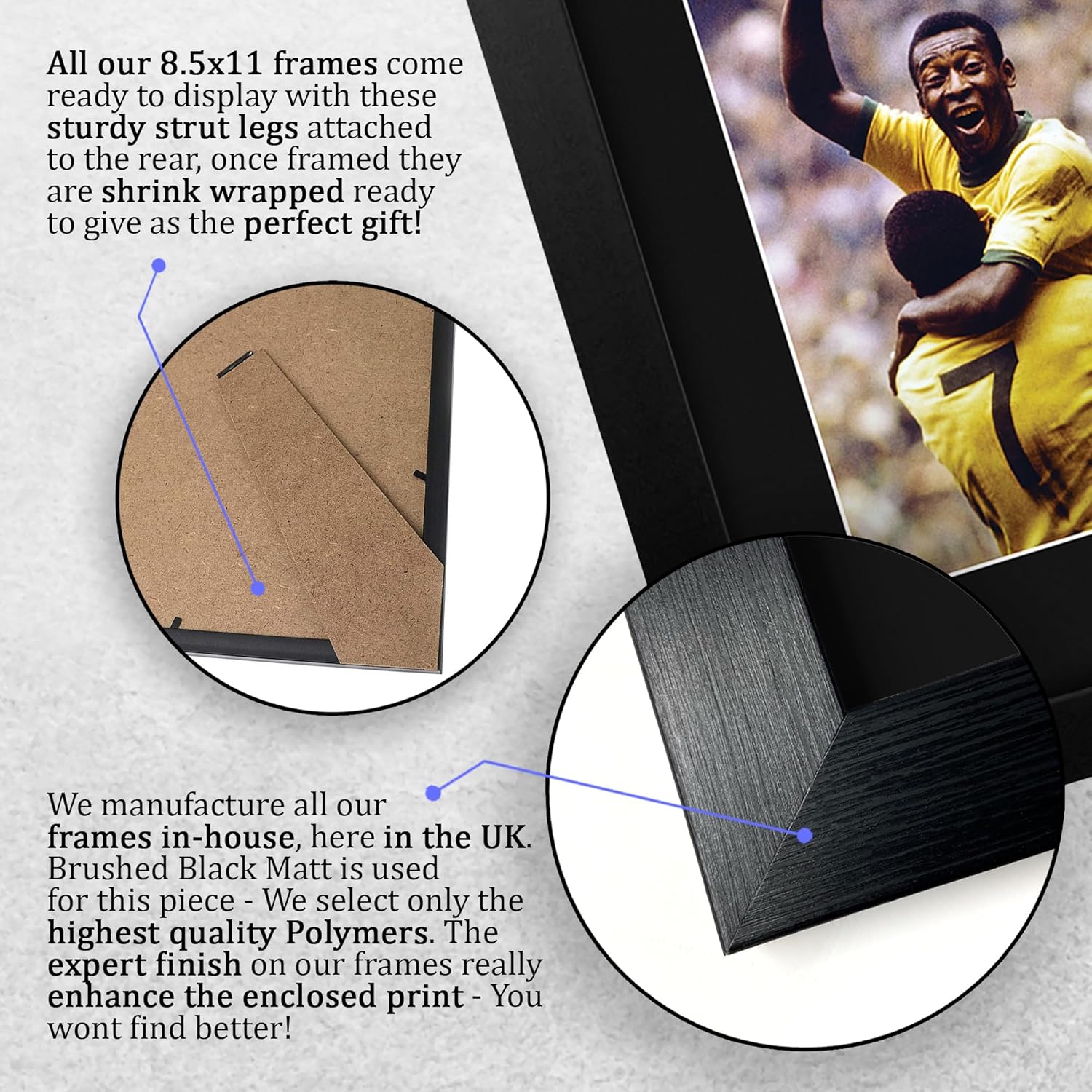 HWC Trading Pele Framed Gift Signed Printed Autograph Brazil Print Photo Picture Display - US Letter Size