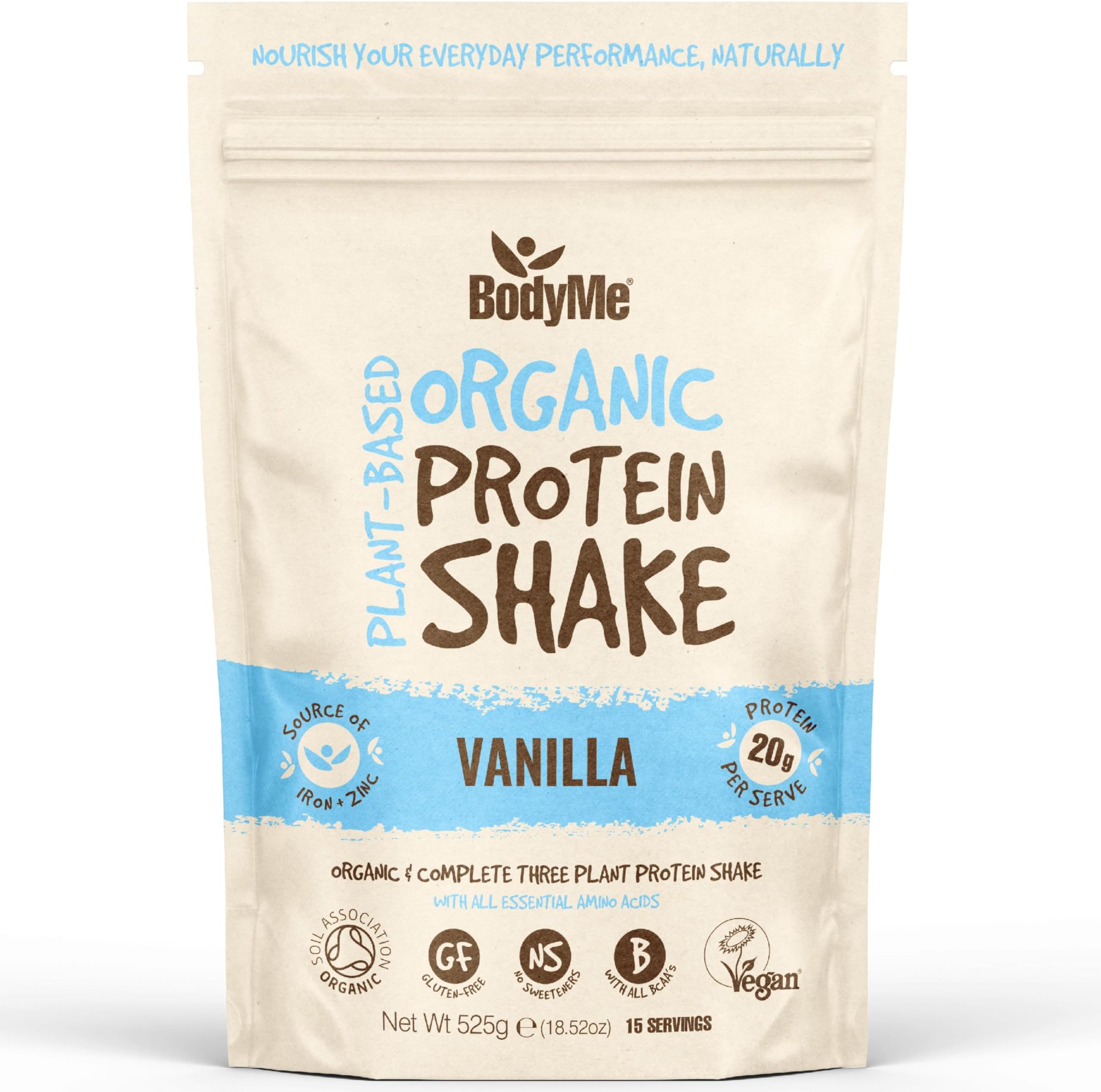Organic Vegan Protein Powder (525g) Vanilla - 20g Complete Protein - Plant Based Nutrition Shake - Gluten Free, Soy Free, Dairy & Lactose Free, Sweetener Free, High Fibre