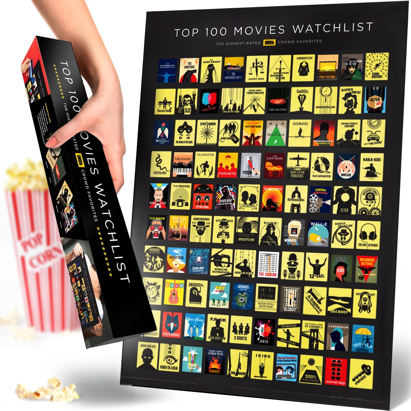 Official IMDb Top 100 Movies Scratch Off Poster | Premium Bucket List - Made in USA | 16.5x23.4 Inches | Unique Gift for Men and Women Film Lovers | Movie Night Supplies and Room Décor