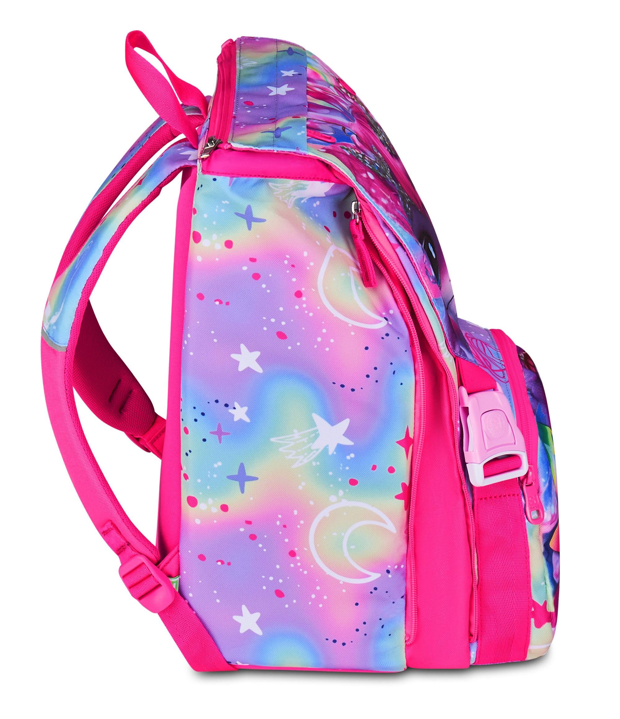 SJ GANG STYLE JAM GANG Zaino Scuola Estensibile Big CATLED, Fucsia, Zaino con Divisorio Interno, Tasca Superiore con Occhi LED, Tasca per Borraccia, 24 L, Zaino Scuola Elementare, Bambina