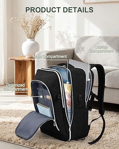 Vista 95 de Mochila de viaje para hombres y mujeres, mochila de transporte aprobada por vuelo, mochila para laptop de 17 pulgadas, bolsa grande, Verde, Mochilas