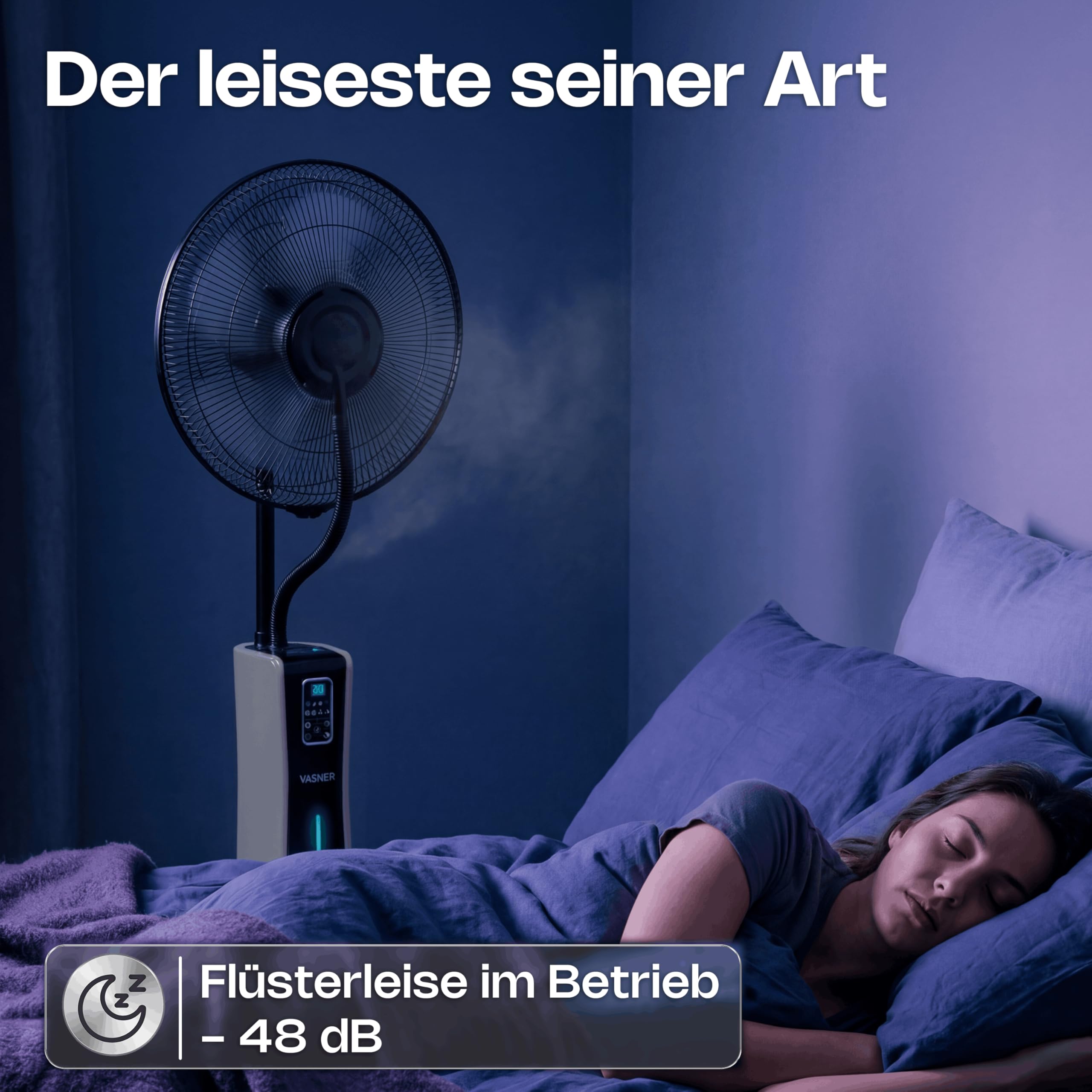 VASNER Cooly Standventilator mit Sprühnebel – Ventilator Leise mit Kühlung – Großer Stand Ventilator mit Fernbedienung – Luftkühler Wasserkühlung 3 Stufen Timer Oszillation - Mit Schwenkfunktion
