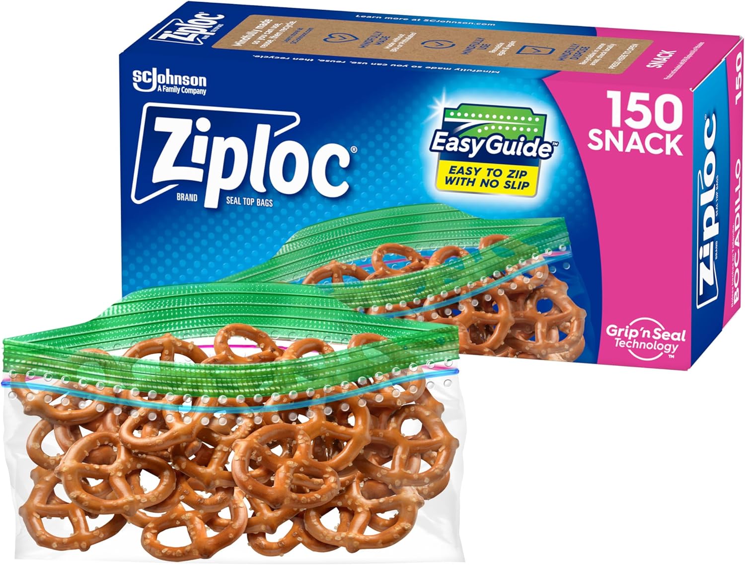 ziploc snack bags with easyguide texture, small plastic storage bags with grip 'n seal technology, 150 bags total