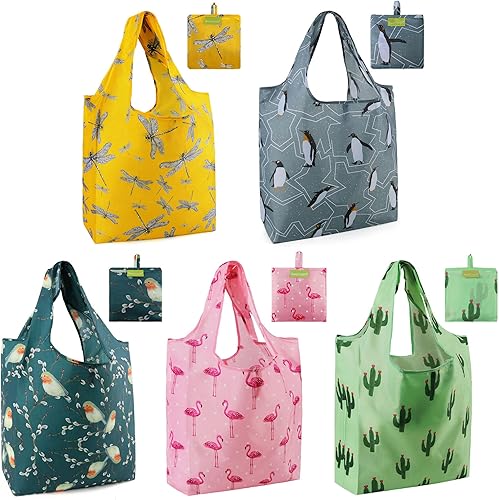 Miniatura 1 de BeeGreen Bolsas de comestibles reutilizables para animales, paquete de 5 bolsas de compras reutilizables a granel con asas, extra grandes para 50