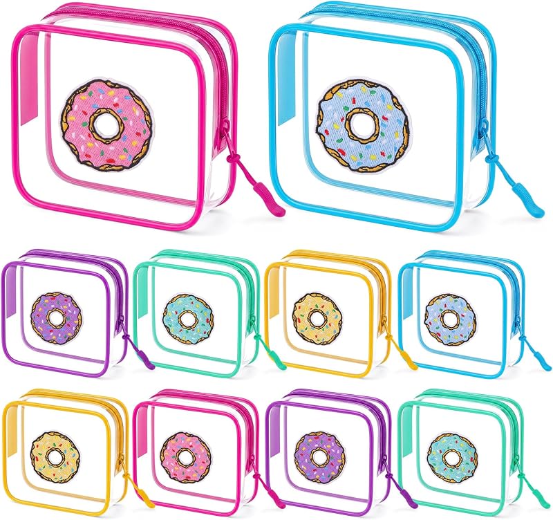 Necessaires de maquiagem transparentes Sunnymove com zíper, estampa Donut, Pacote com 10