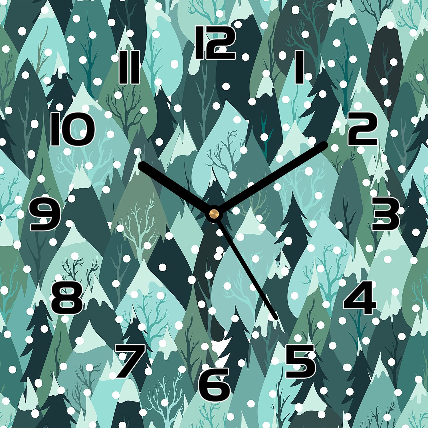 Horloge en verre 30x30 cm Montagnes Glacières avec aiguilles noires pour une déco de cuisine