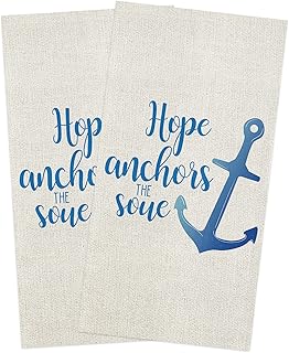 Kitchen Towels Microfiber Cleaning Cloths, Summer Ocean Blue Cartoon Anchor Burlap Texture Soft Dish Towels for Kitchen, Pack of 2 Absorbent Hand Towels Reusable Tea Towels,Bar Towels,18x28 Inch