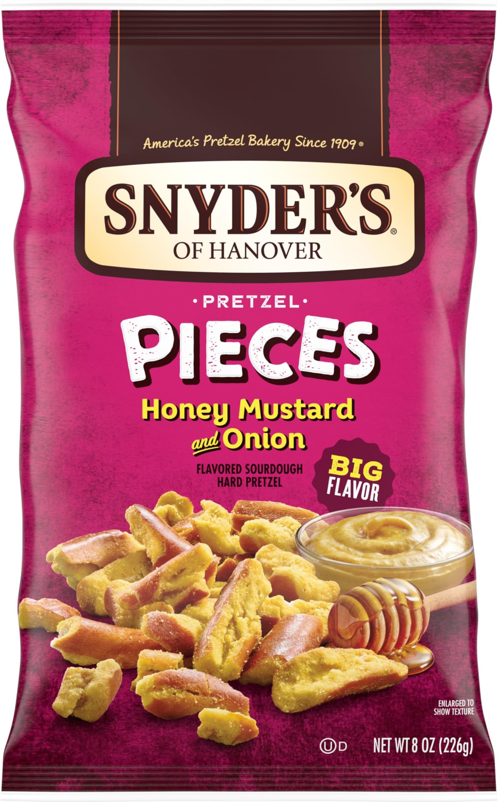 Pretzel Pieces, Honey Mustard and Onion, 8 Ounce (Pack of 6)