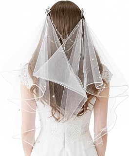 Renaissance Veils for Women Wedding - Medieval Cathedral Long Bridal Veil with Comb, Elven Tulle Edge Veils with Moon Crystal for Bachelorette Party Bridal Showers Engagement Photos