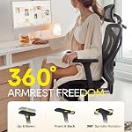 CYKOV Ergonomic Office Chair with Footrest - Adjustable Lumbar Support & Headrest, 90-160° Reclining Mesh Back Computer Chair - Home Office/Gaming, 150kg Capacity (Black, MESH)