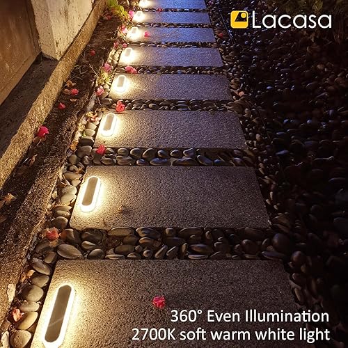 Miniatura 8 de Lacasa Luces solares de cubierta, paquete de 4 luces solares de 40 lúmenes, luces LED de muelle, luz blanca cálida de 2700 K para exteriores, IP68,