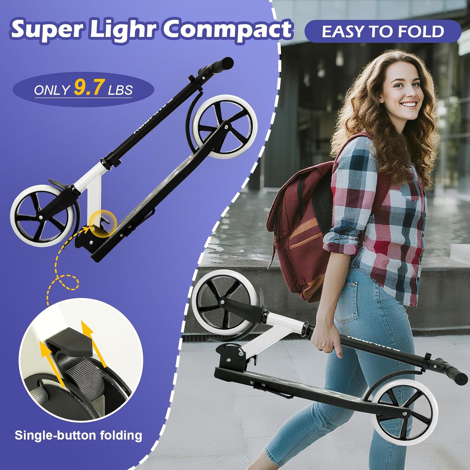 Kick Scooter for Ages 6+,Kid, Teens & Adults. Foldable Kick Scooter for Boys with 4 Adjustable Heights, ABEC9 Bearings, Supports Up to 220 lbs - Image 3