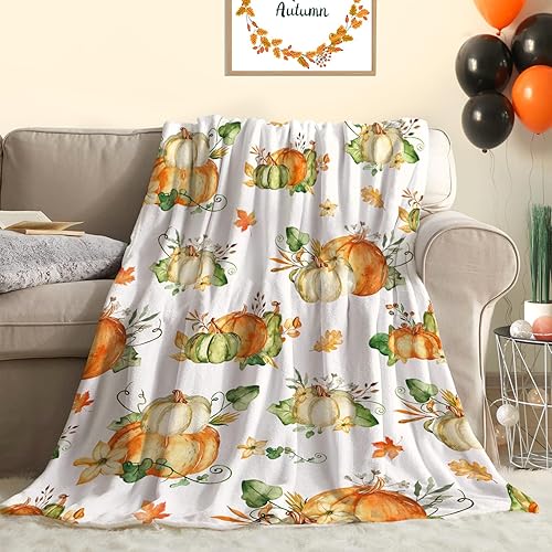 Tupmnbry Manta de otoño de calabaza, decoración de Acción de Gracias, manta de hojas de otoño, manta de franela súper suave para cama, sofá y disponible en Yaxa Peru