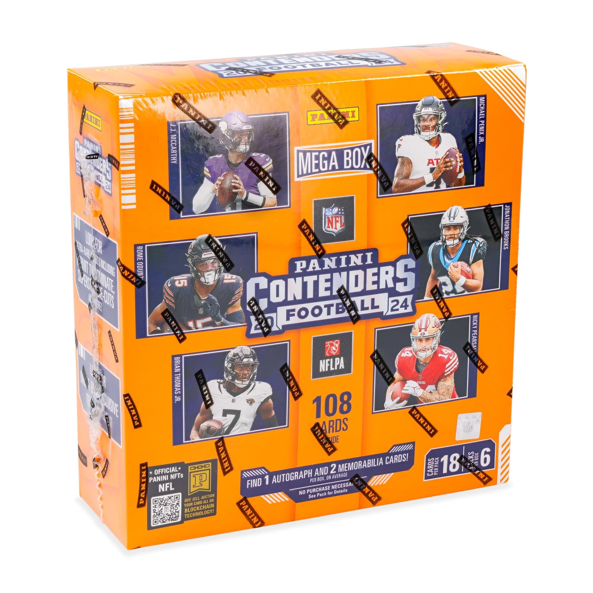 2024–25 Panini Contenders NFL-Fußball-Mega-Box, offizielle Sammelkarten, Autogramme, Parallelen und Einsätze, versiegelte Einzelhandelsbox