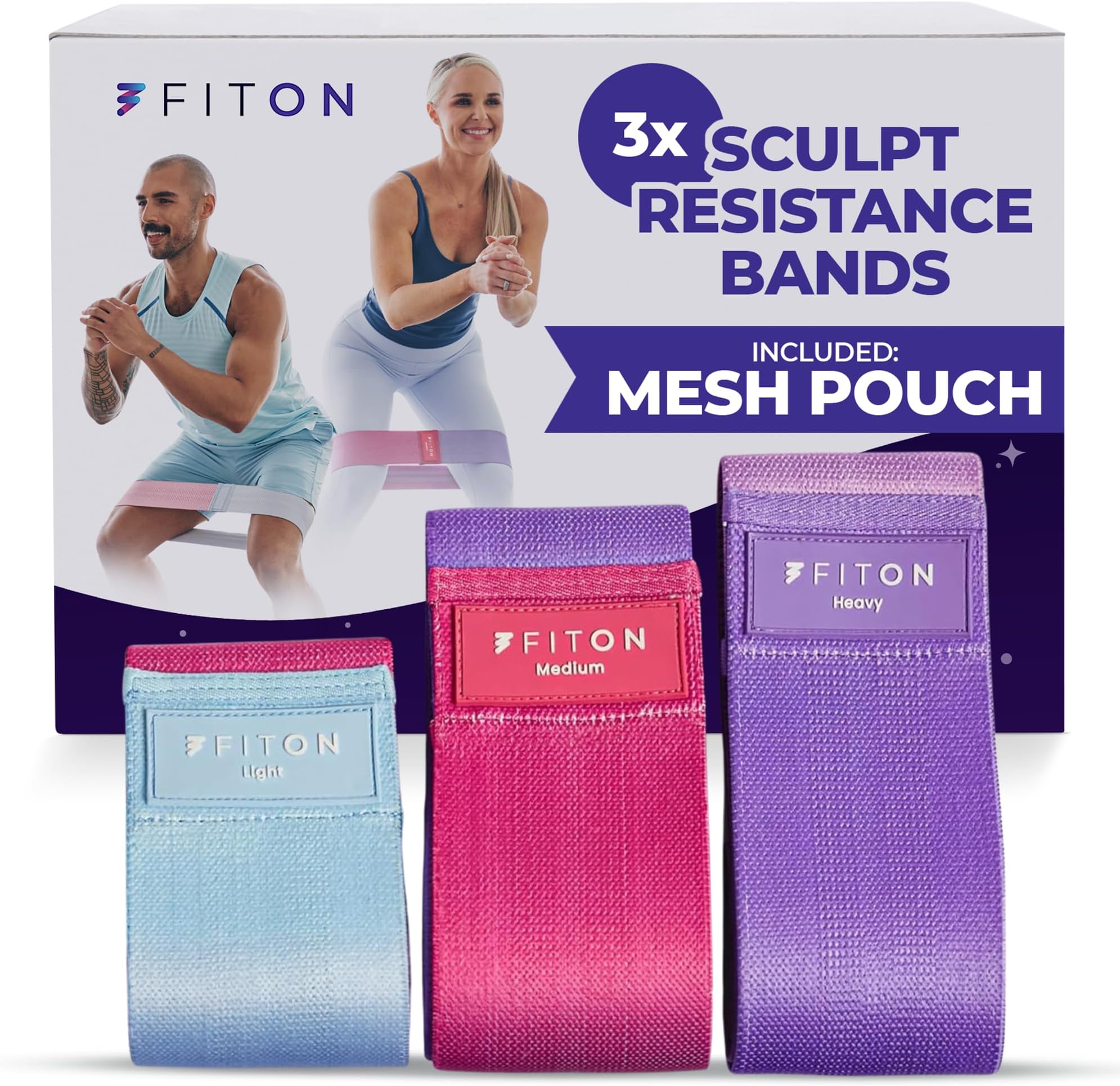 Resistance Bands for Stretching & Mobility Support - Non Slip Knitted Elastic Bands for Exercise, Strength & Joint Stability, Low-Impact Training for Legs, Thighs, Glutes, 3-Pack, Multi-Color
