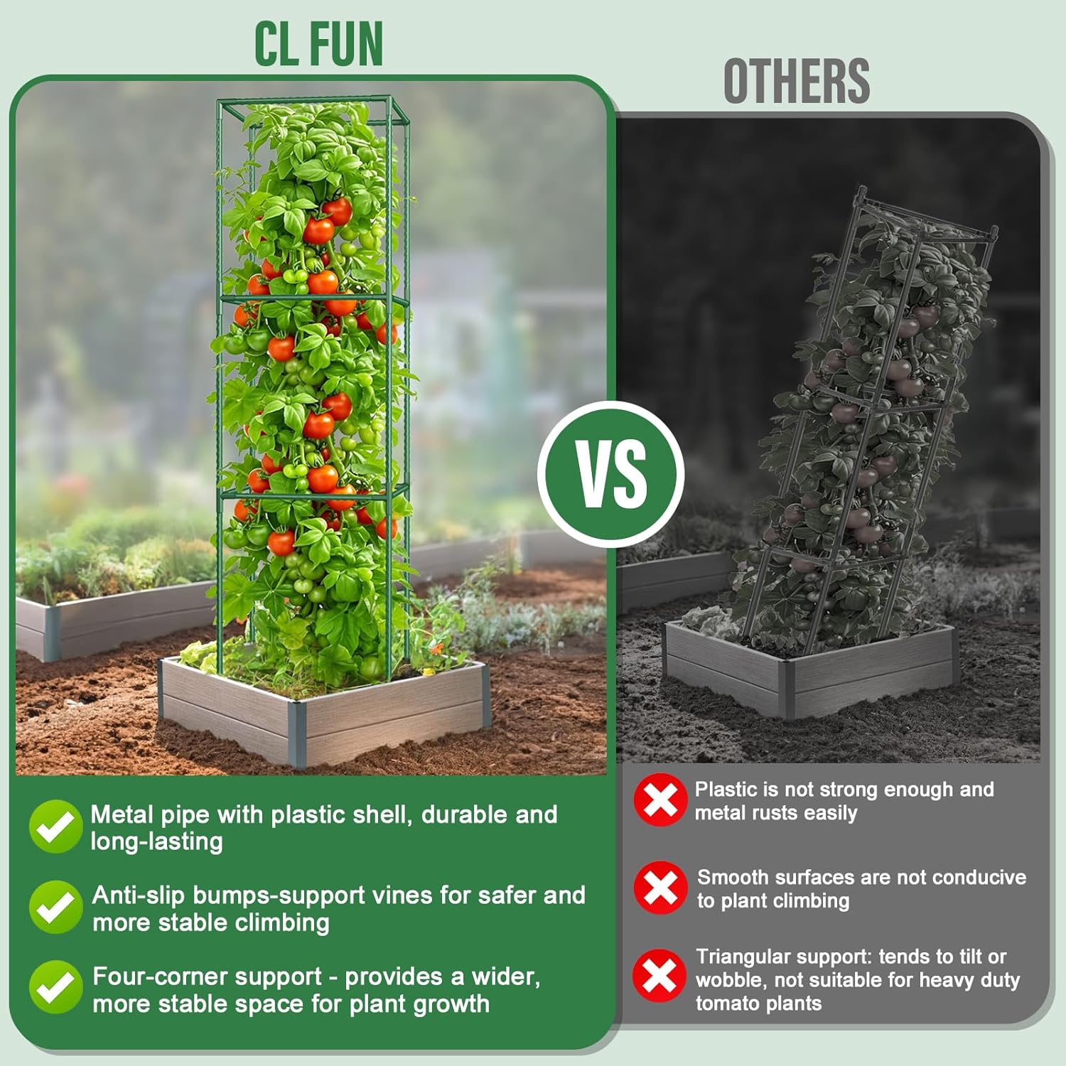 Square Tomato Cages for Garden: 3 Pack Heavy Duty Plant Cage - 48.5in Adjustable Height Tomato Plant Support cage for Flowers, Fruits, Vegetable