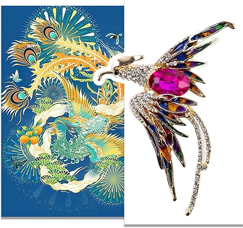 Vista 2 de Goture Phoenix - Broche de cristal esmaltado con diamantes de imitación, estilo elegante, para banquete, llama, pájaro, resurrección, accesorios
