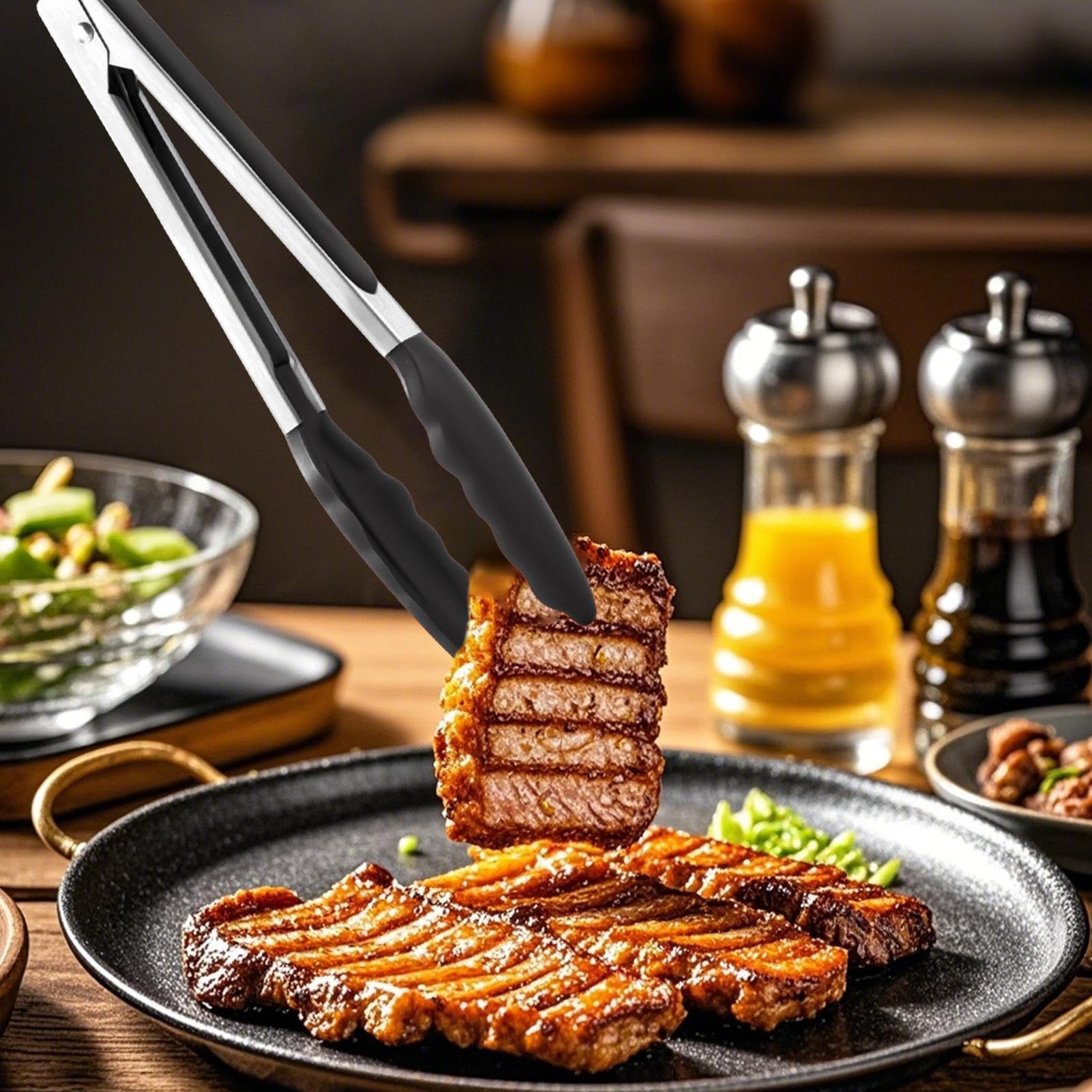 Pinze Per Grigliare Acciaio Inossidabile Bloccaggio Punte in Silicone | Pinze per Griglia in Acciaio Inossidabile Utensile Per Grigliare Barbecue Campeggio Giardino Cucina