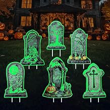 Halloween Tombstone Decorations Outdoor, 6PCS 14" Glow in the Dark Graveyard Yard Signs with Stakes, Haunted Gravestones Lawn Signs for Halloween Cemetery Garden Yard Decoration Supplies