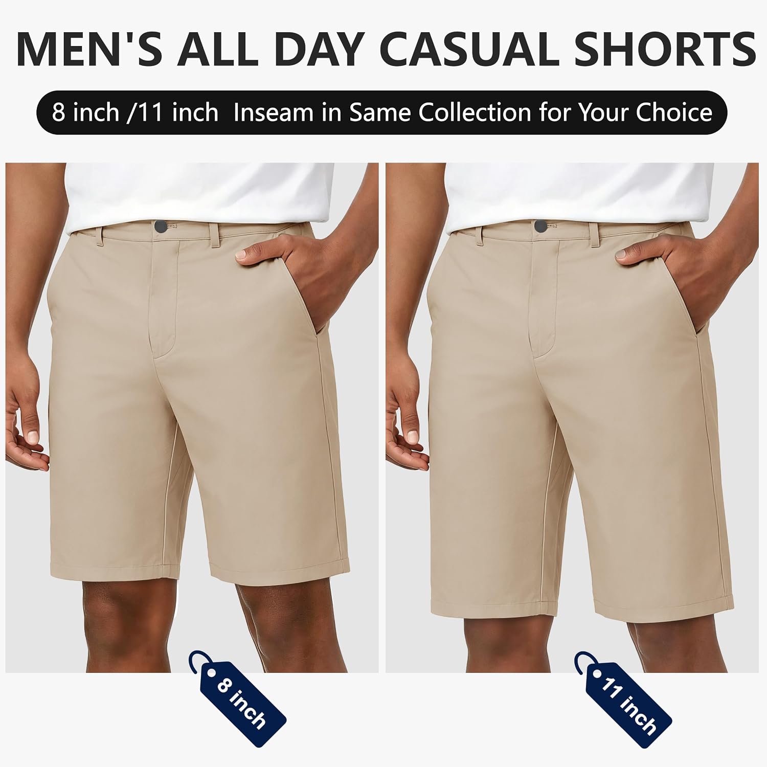 JWM Mens Golf Dress Shorts Stretch 8" & 11" Inch Inseam with Zipper Pocket
