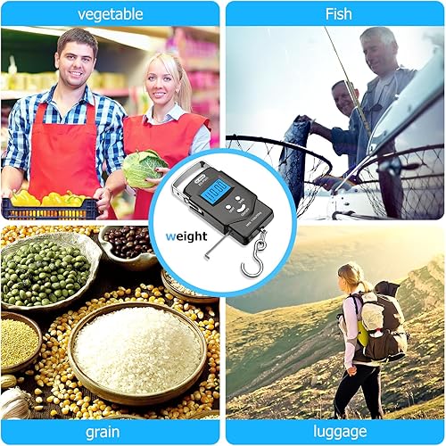 Miniatura 8 de Fish Scale Backlit LCD Display 110lb50kg Fishing Scale with Measuring Tape Electronic Balance Digital Fishing Postal Hanging Hook Scale with 2 AAA