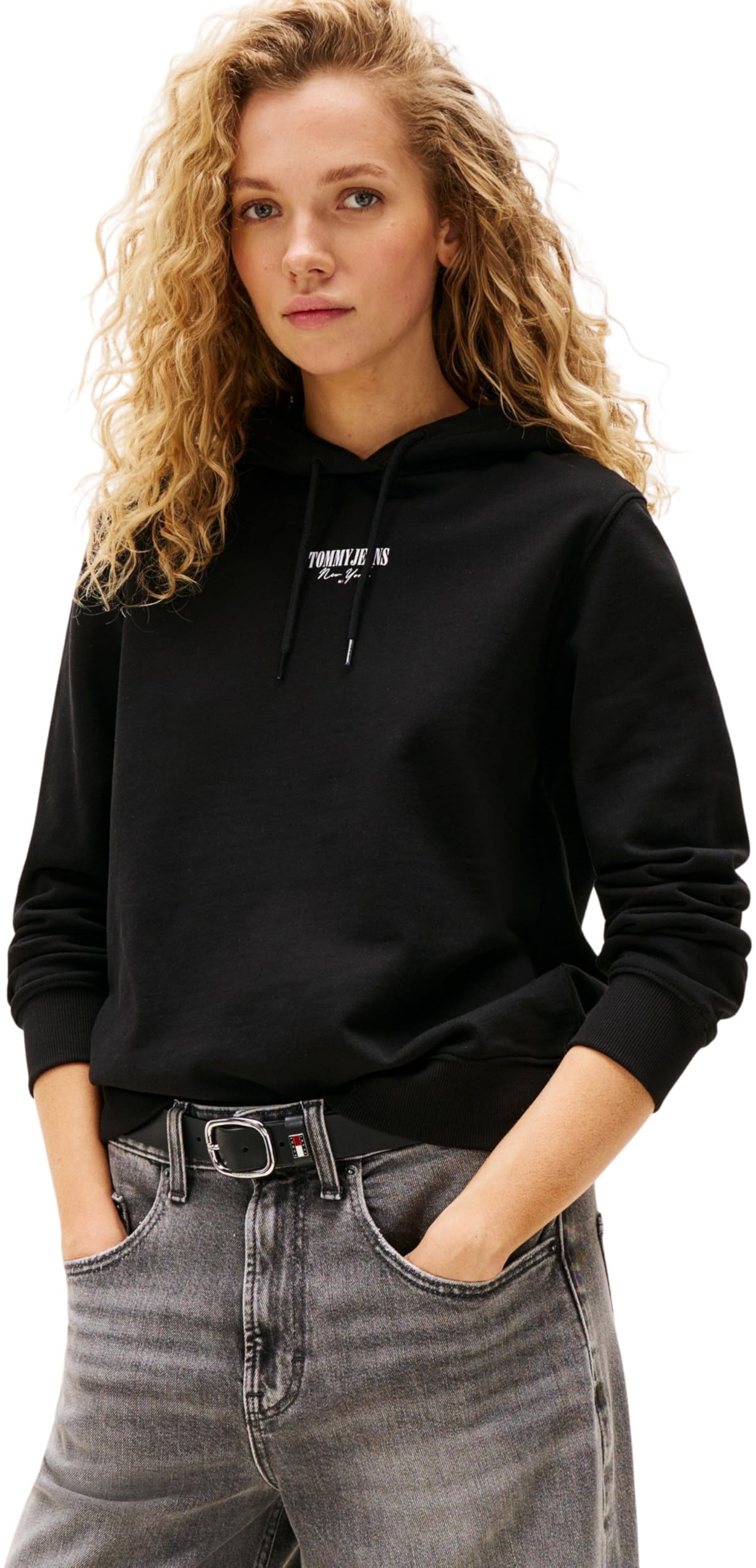 Tommy Jeans Women's Tjw Reg Ess Logo 2 Hoodie Ext Dw0Dw20943 Pullover, Black (Black), XL_Plus