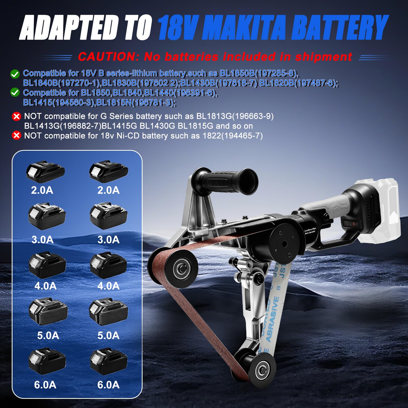 Levigatrice a Nastro per Tubi Compatibile con Makita 18V, Smerigliatrice con Nastro Abrasivo da 760 mm per Levigatura, Lucidatura e Satinatura, con Grane 80/100/120 (Senza Batteria e Caricatore)