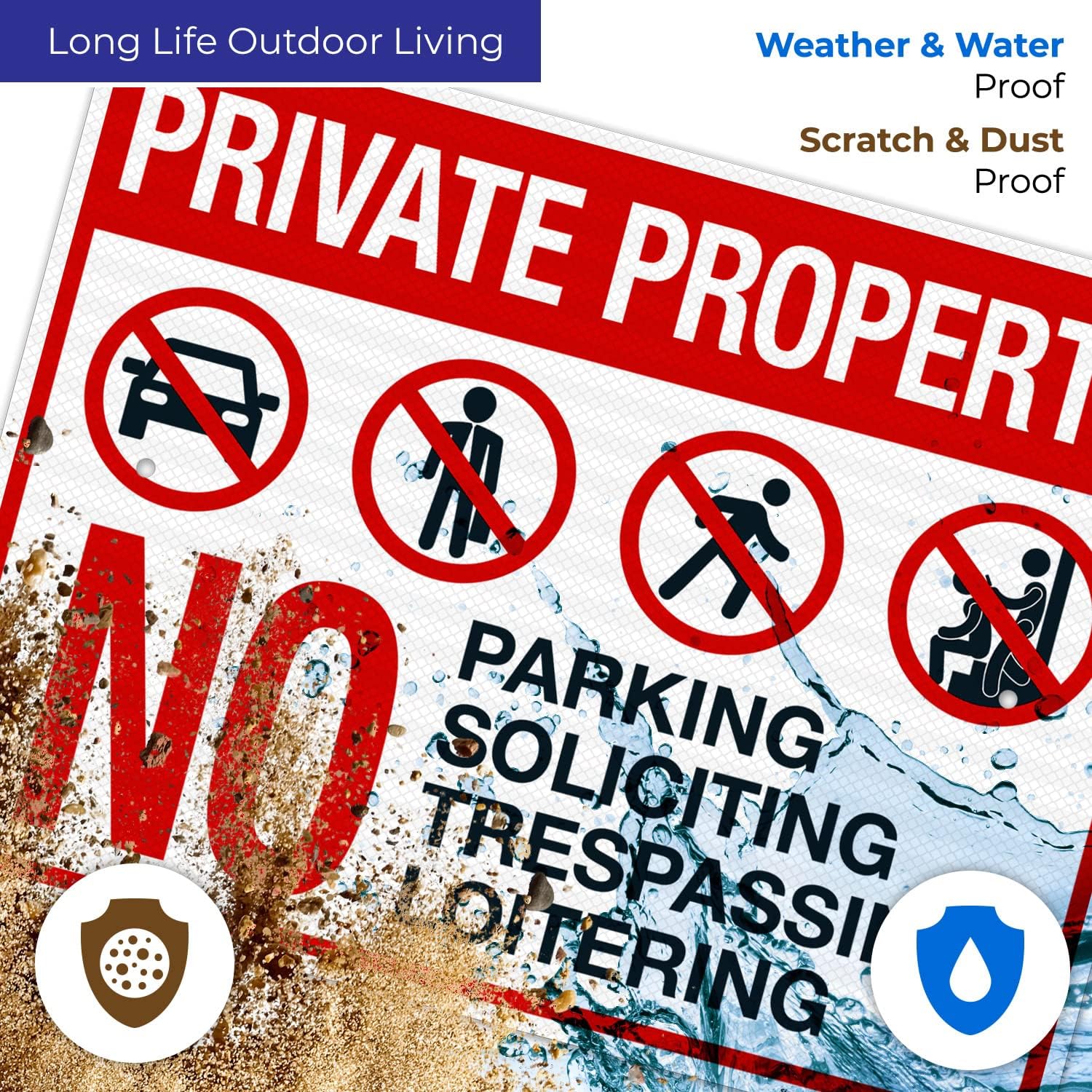Private Property No Parking Soliciting Trespassing Or Loitering Sign, 18x24 Inches, 3M EGP Reflective .080 Aluminum, Fade Resistant, Made in USA