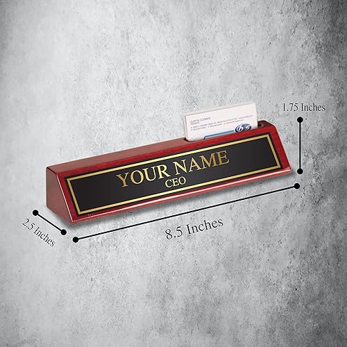 Miniatura 2 de Inc - Placa de nombre de madera grabada personalizada, acabado de piano de palisandro con tarjetero - 8 pulgadas