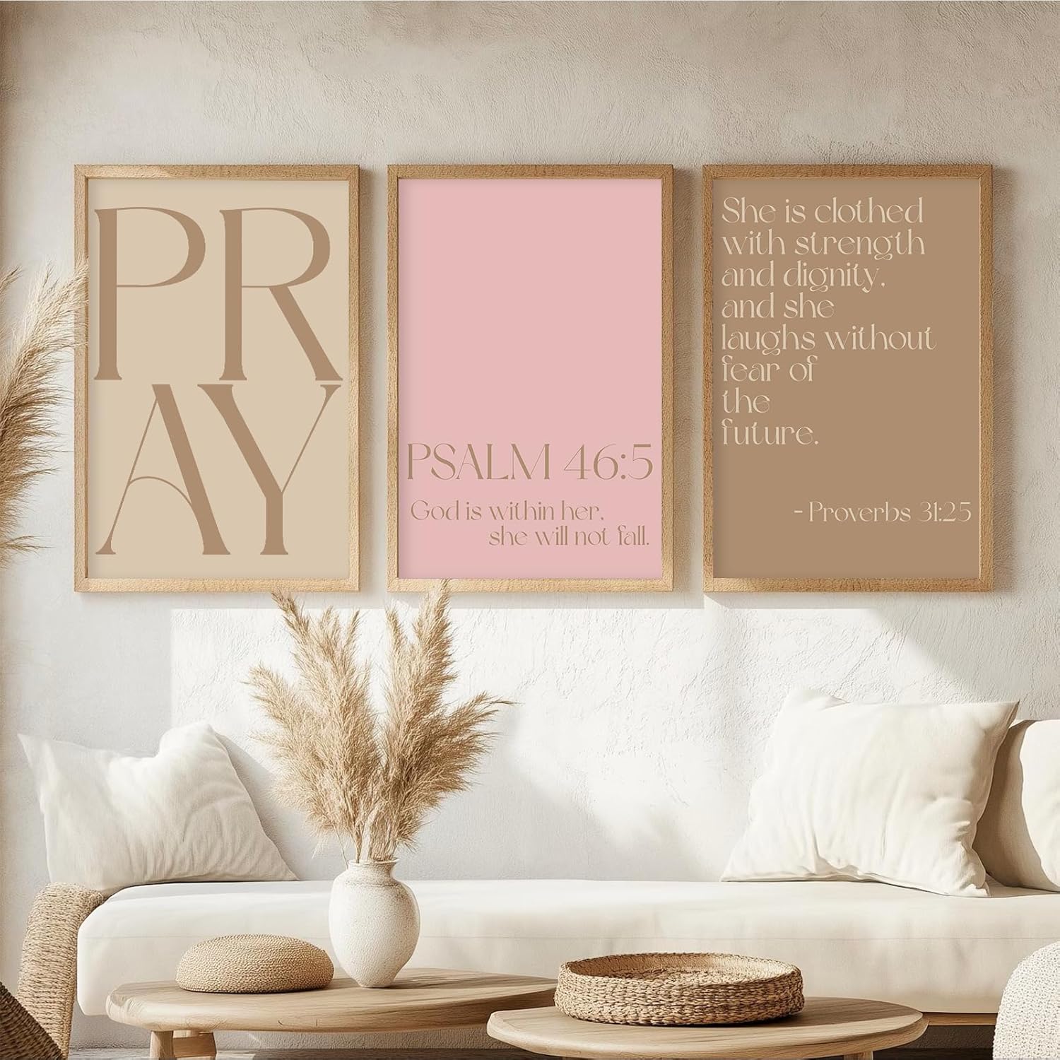 Pink Christian Wall Art Bible Verse Canvas Wall Decor Minimalist Scripture Poster Girls Room Pictures Inspirational Modern Religious Decor Prints Artwork for Bedroom Living Room 16x24x3 In Unframed