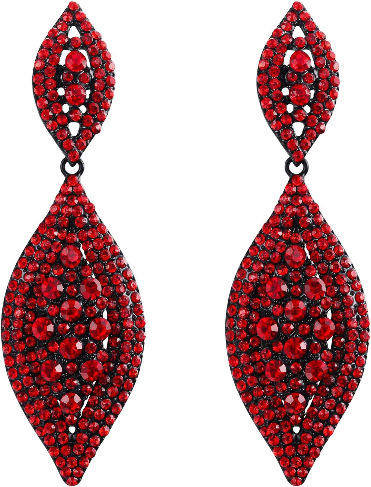 Women's Rhinestone Crystal Wedding Bridal 2 Leaf Drop Dangle Chandelier Earrings