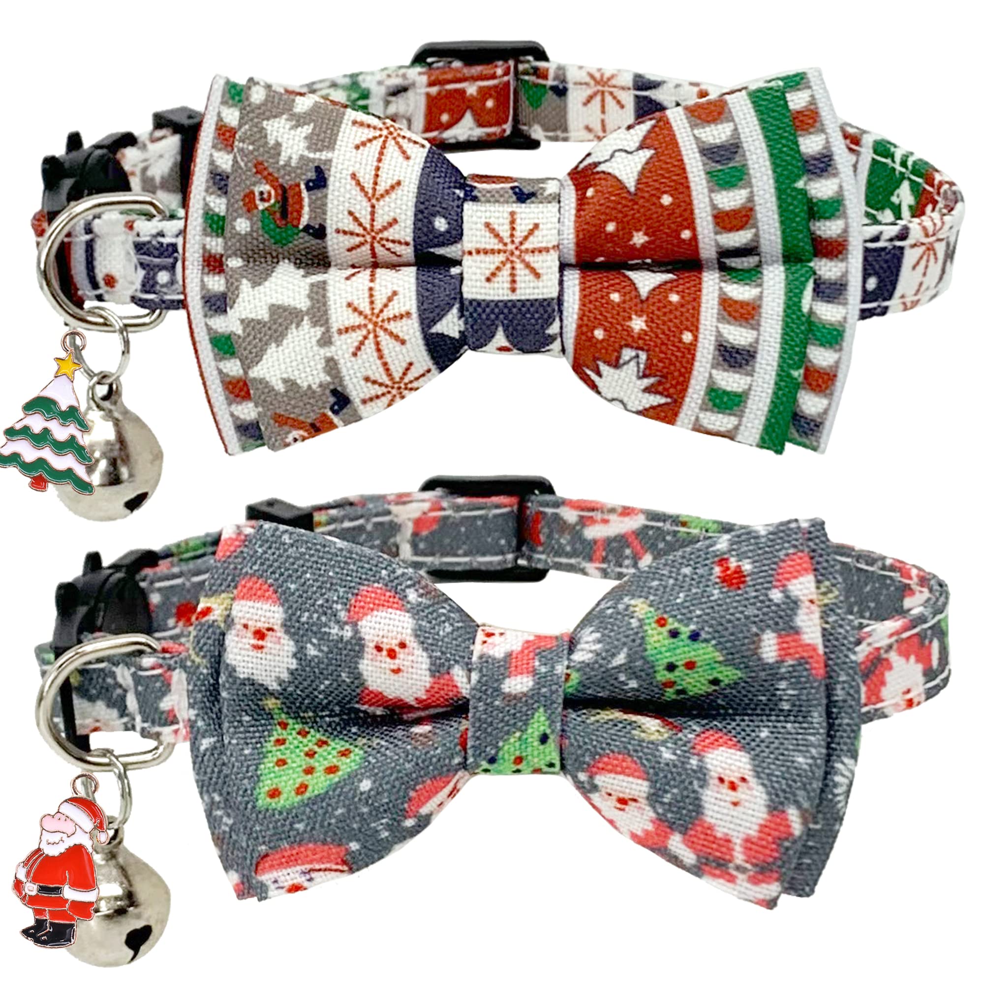 Casidoxi 2 Pcs Cat Christmas Collars Breakaway with Bell, Xmas Cat Bow Tie Christmas Cat Bowtie Collar for Kitten Cats…
