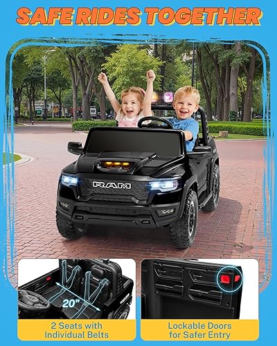Miniatura 7 de ENYOPRO Carros Montables de 24V para Niños Grandes, RAM 1500 RHO con Licencia de 2 Asientos, Carro Montable para Niños Pequeños con Control Remoto,