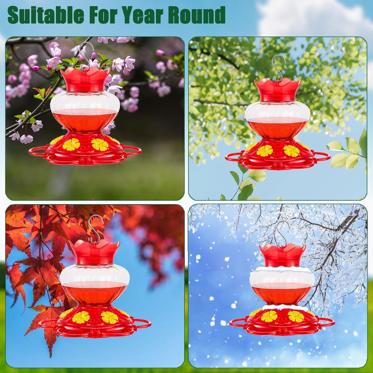 Plastic Hummingbird Feeders for Outdoors Hanging, 2 Pack 13 Ounces Ant and Bee Proof Small Hummingbird Feeders with 6 Feeding Ports and Perches for Outside Garden Décor - Image 7