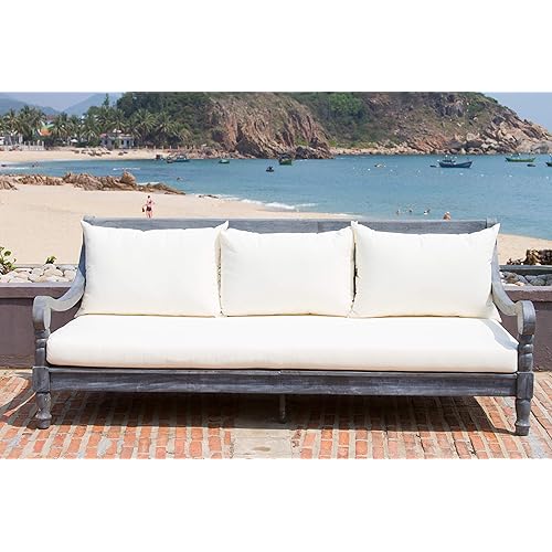 Safavieh Outdoor Collection Pasadena Ash Grey/ Beige Acacia Wood Cushioned Daybed
