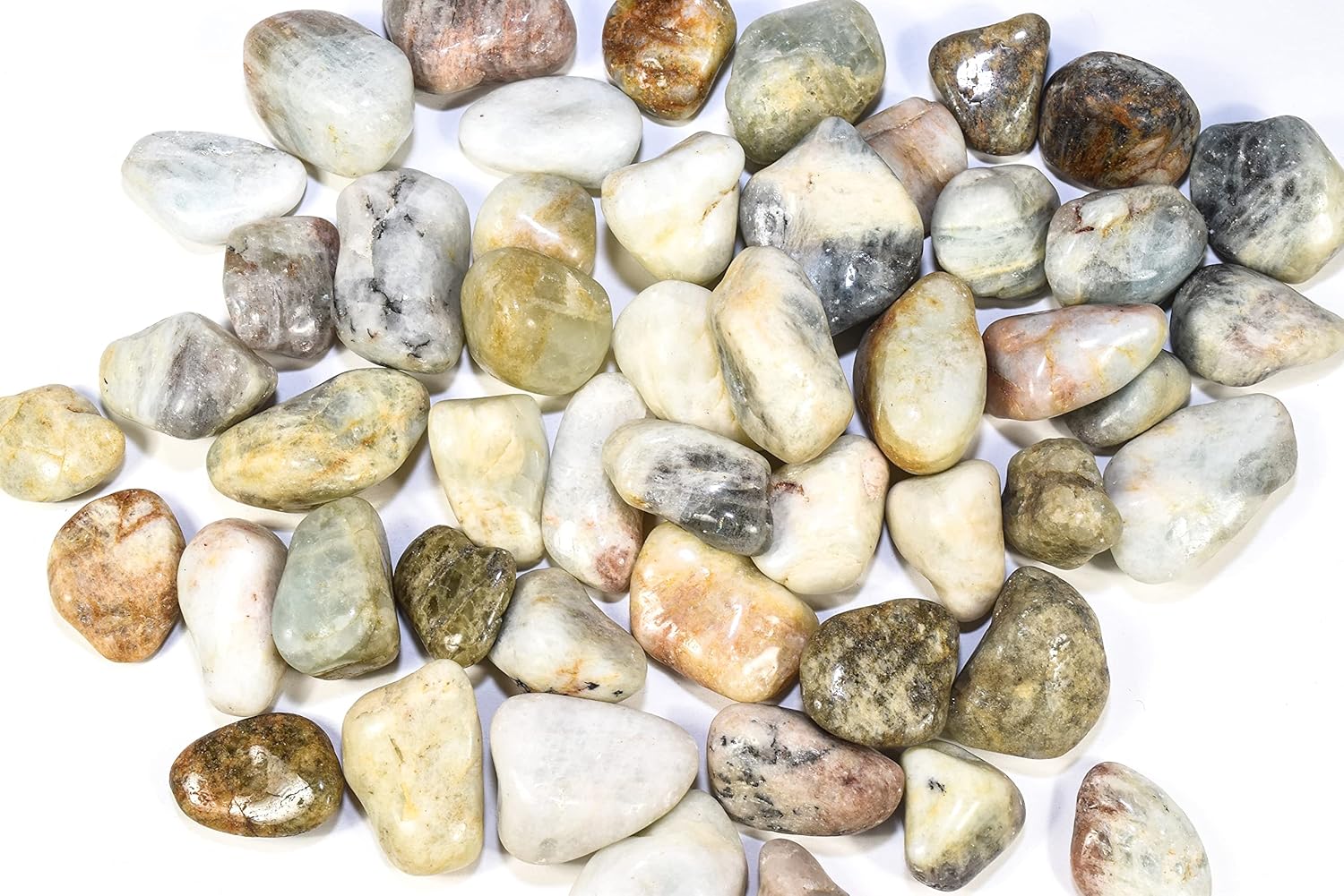 20PCS Beryl Crystal Pebbles Polished Natural Green Emerald Blue Aquamarine Yellow Heliodor Gemstone Mineral Cabochon Tumble Stones from Brazil