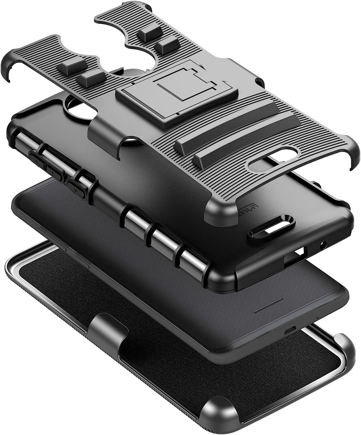 NageBee REVVL Plus Case (T-Mobile), Belt Clip Holster Defender Heavy Duty Shock Proof Kickstand Armor Combo Rugged Durable Ultra Protection Case -Black