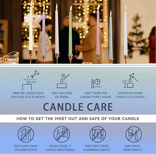Miniatura 9 de Velas impresas azules y blancas sin aroma, candelabros de 10 pulgadas de altura, 2 piezas de velas cónicas hechas a mano para hogar, boda, cena,