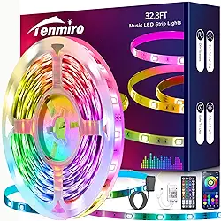 Tenmiro Fita de LED de 10 metros, RGB LED inteligente com sincronização de música que muda de cor e luzes LED com controle remoto para quarto, cozinha, casa, TV, festas e eventos