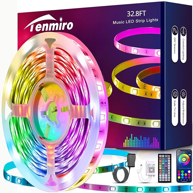 Tenmiro 32 8ft Led Strip Lights RGB LED Smart Music Sync Color Changing LED Lights Strips with Remote