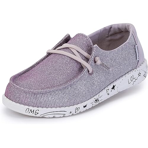 Hey Dude Girl's Wendy Youth Linen Grey Multiple | Girl’s Shoes | Girl’s Lace Up Loafers | Comfortable & Light-Weight