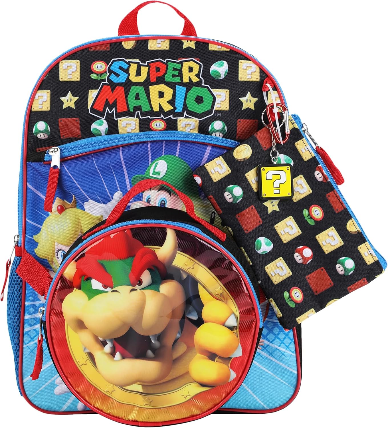 BIOWORLD Unisex Super Mario Bros Power-Ups 5-Piece Backpack Set (Little Kid/Big Kid), Red, One size