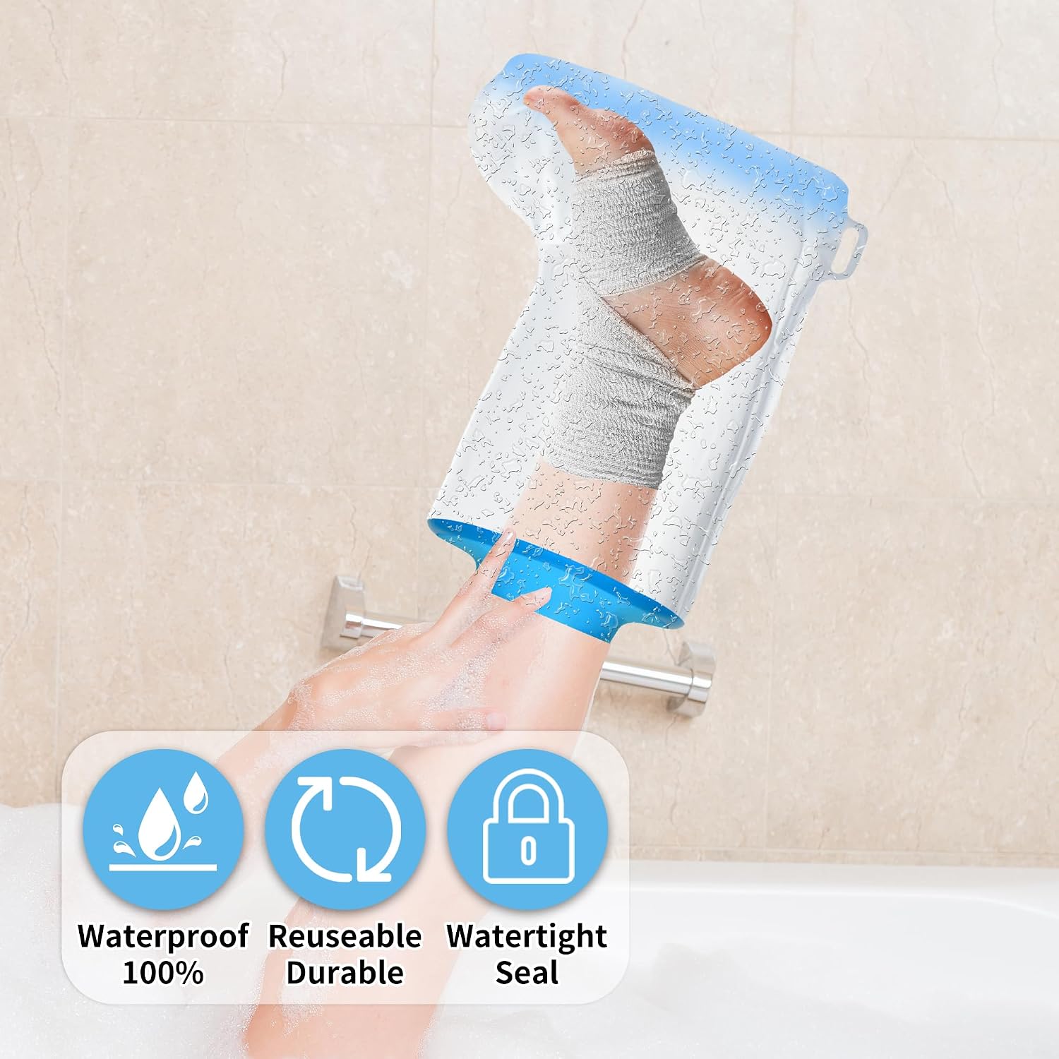 Waterproof Foot Cover for Shower Adult, Watertight Foot Shower Protector Post Surgery with Non-Slip Padding Bottom for Ankle/Toe Surgery, Broken Foot and Wound