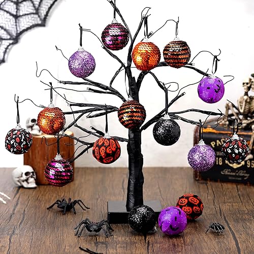 Miniatura 4 de 16 adornos de bola de Halloween para árbol de 2 pulgadas, decoraciones de árbol de Halloween, calabaza, fantasma, murciélago, araña, árbol de